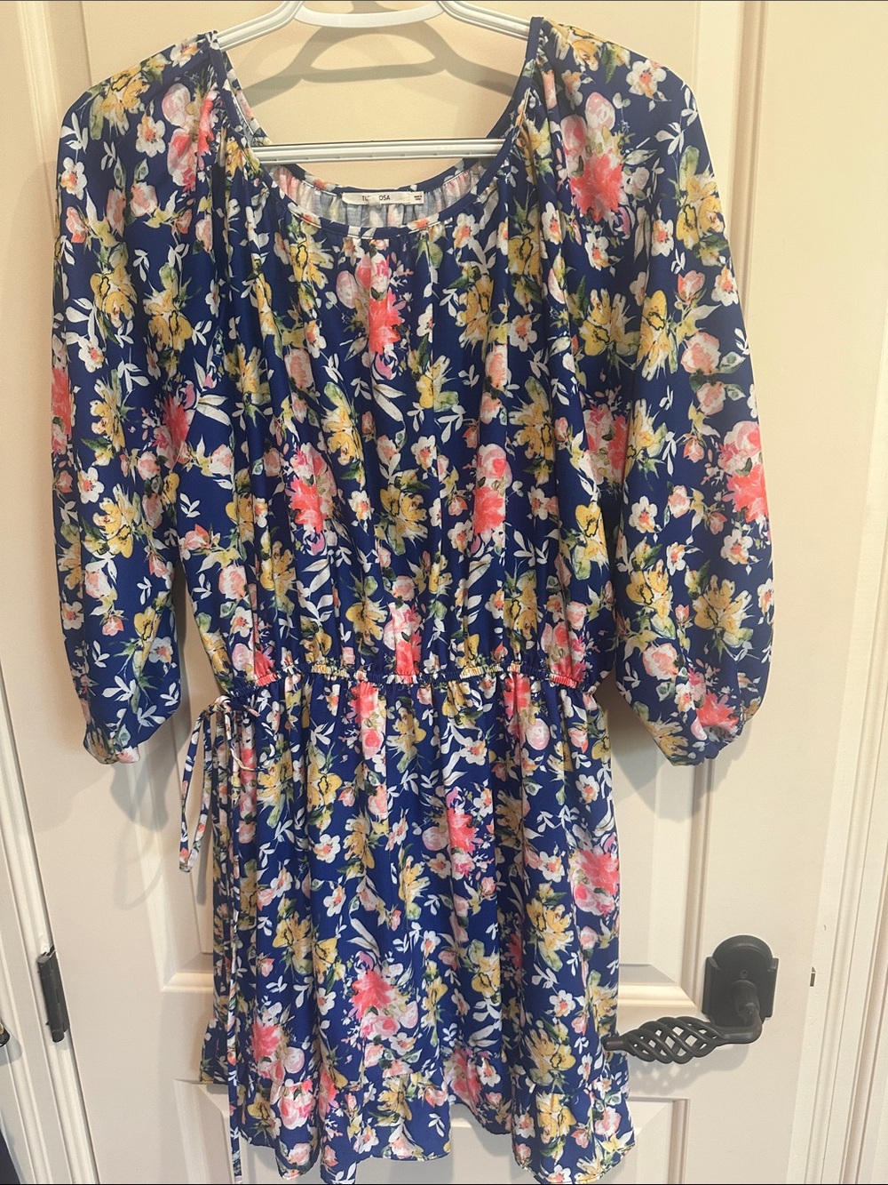 Tularosa Navy Floral Puff-Sleeve Mini Dress